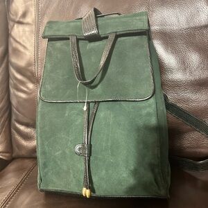Vintage Susan Gail Suede & Leather Backpack – Forest Green / Black Trim